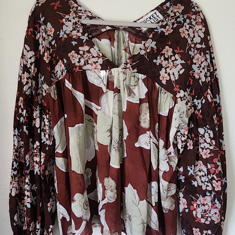 BUCKETLIST Floral Women's Top - Brown and Cream